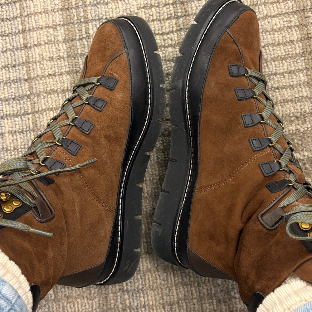 J. Crew Elsa Lace-Up Boots Rich Acorn Suede Leather Combat Ankle Booties 7 - Picture 2 of 5